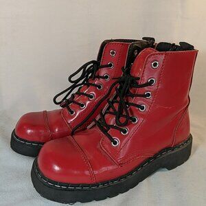 Anarchic by T.U.K. Red Leather Combat Moto Boots Womens 8 Black Hot Topic T2182
